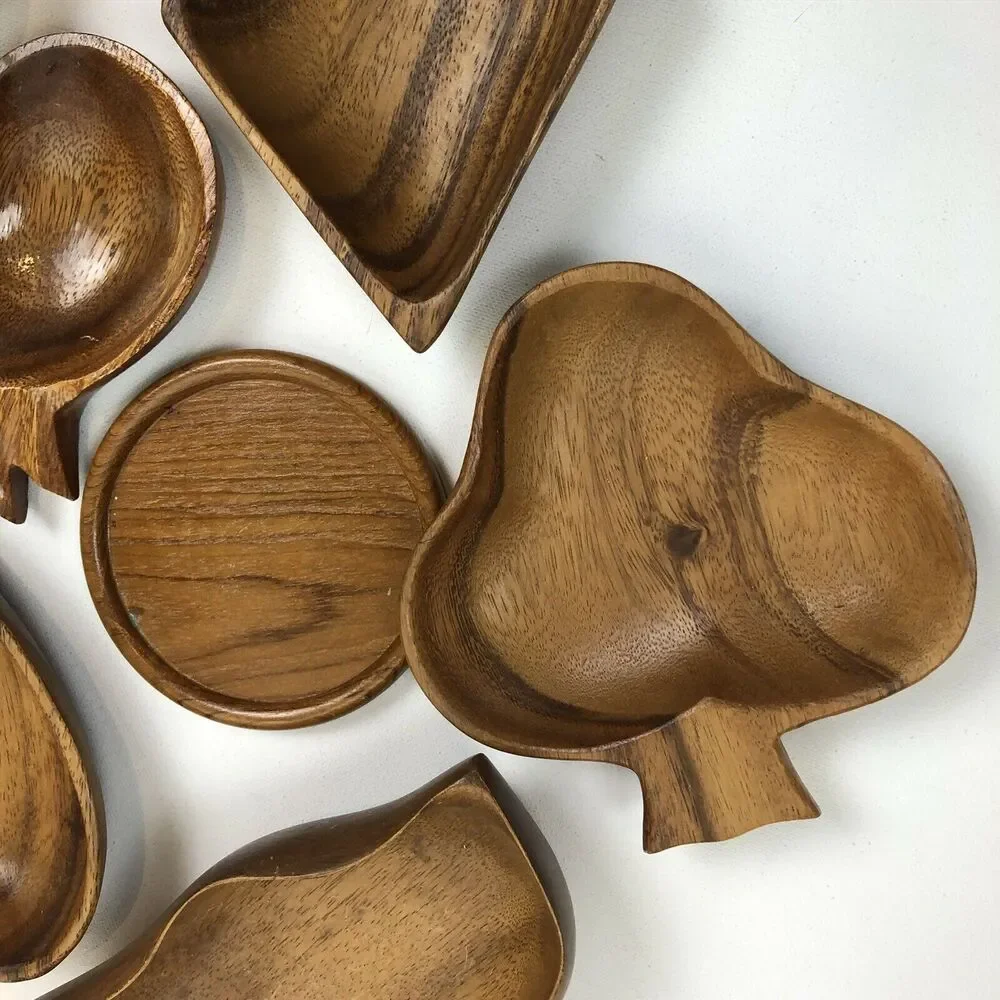 Vintage Wooden Decorative fruit trays Plates lot of 8